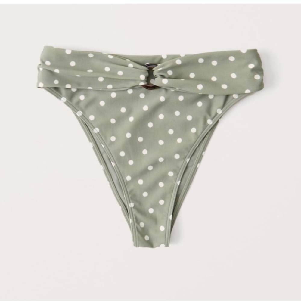 NWOT A&F High-Waist O-Ring Cheeky Bikini Bottom Green Polka Dot